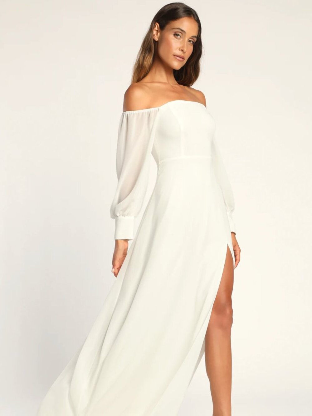 Lulu's White Off-the-Shoulder Maxi Dress